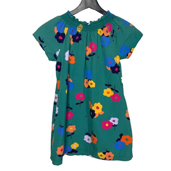 Hanna Andersson Green Floral Shirred Neck Short Sleeve Swing Dress Size 8 - Picture 2 of 7